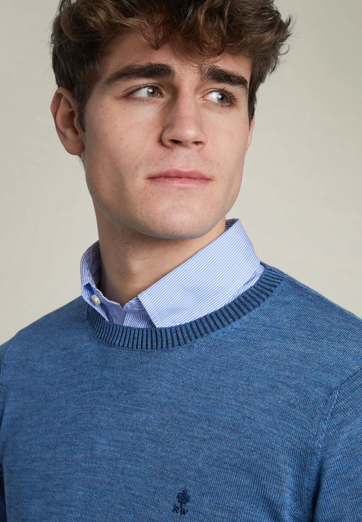 Best River Woods Slim fit trui ronde hals blauw -