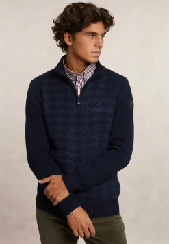 Best River Woods Slim fit wol-kasjmier trui opstaande kraag navy/moonlight mou -