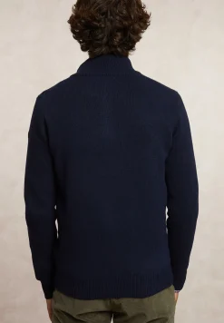 Best River Woods Slim fit wol-kasjmier trui opstaande kraag navy/moonlight mou -
