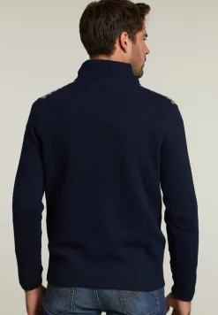 New River Woods Slim fit wollen trui navy/caramel mix -
