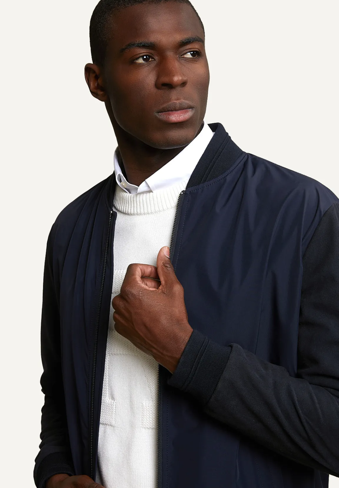 Discount River Woods Sportieve jas suède mouwen navy -