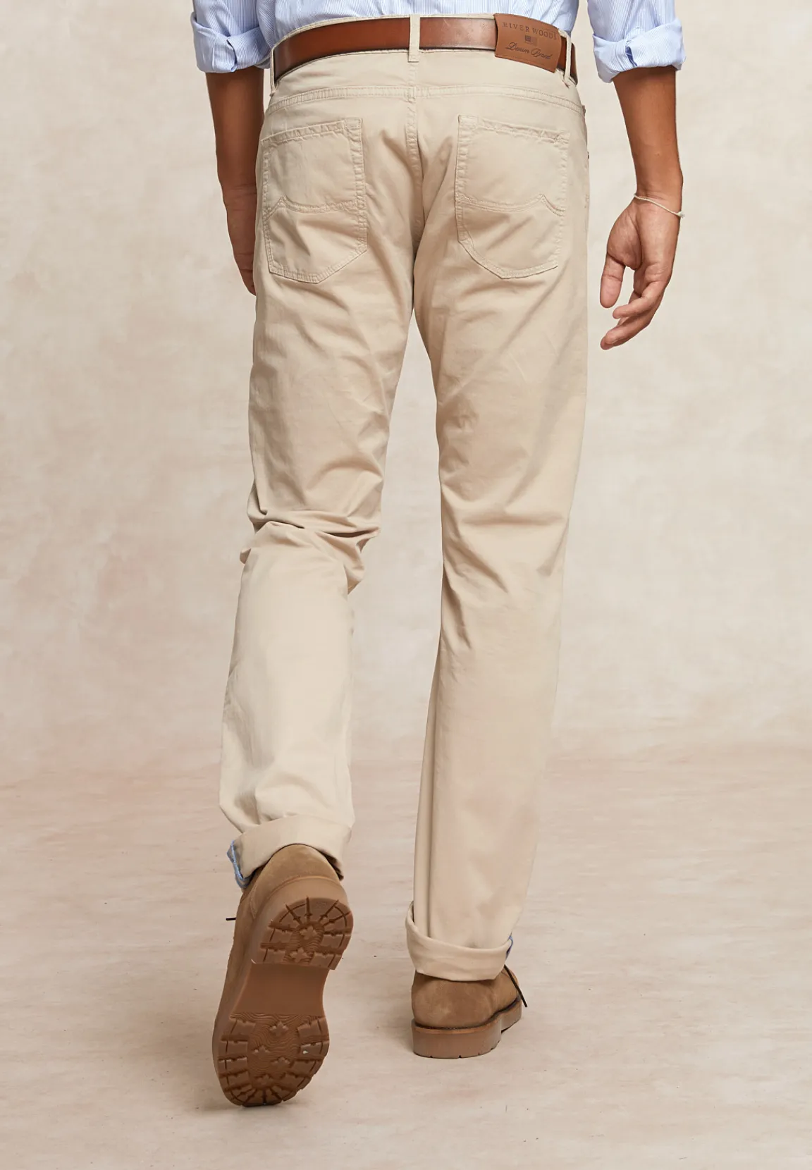 Online River Woods Tight fit basic stretch broek 5-zakken beige -