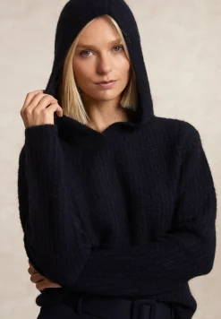 Clearance River Woods Trui met capuchon wol-alpaca blauw -