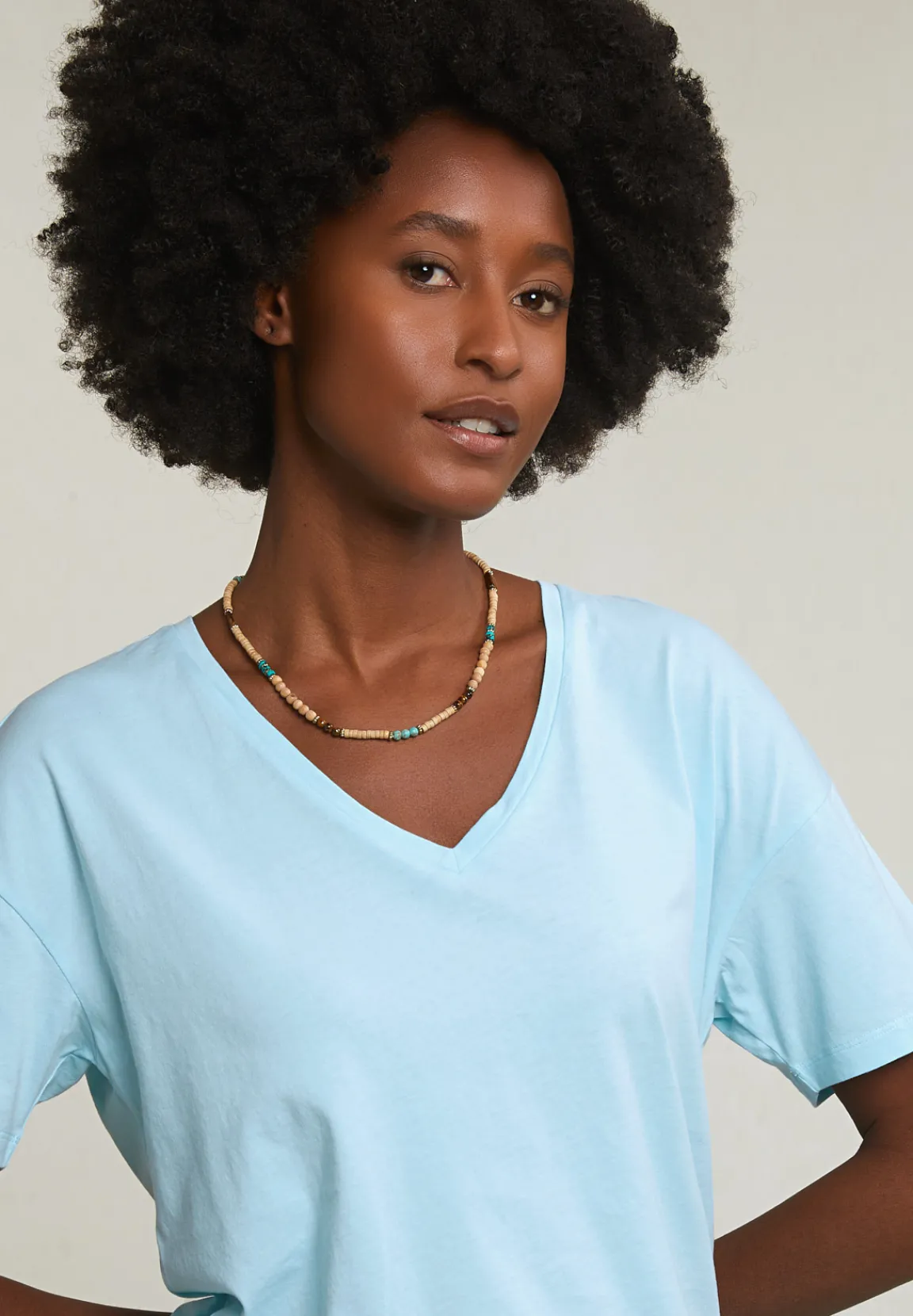 Clearance River Woods Turquoise basic V-hals T-shirt korte mouwen -