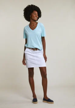 Clearance River Woods Turquoise basic V-hals T-shirt korte mouwen -