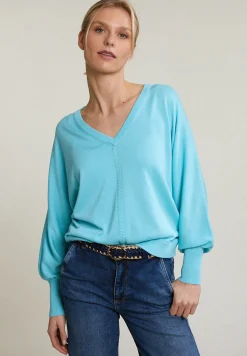 Fashion River Woods Turquoise V-hals trui lange mouwen -