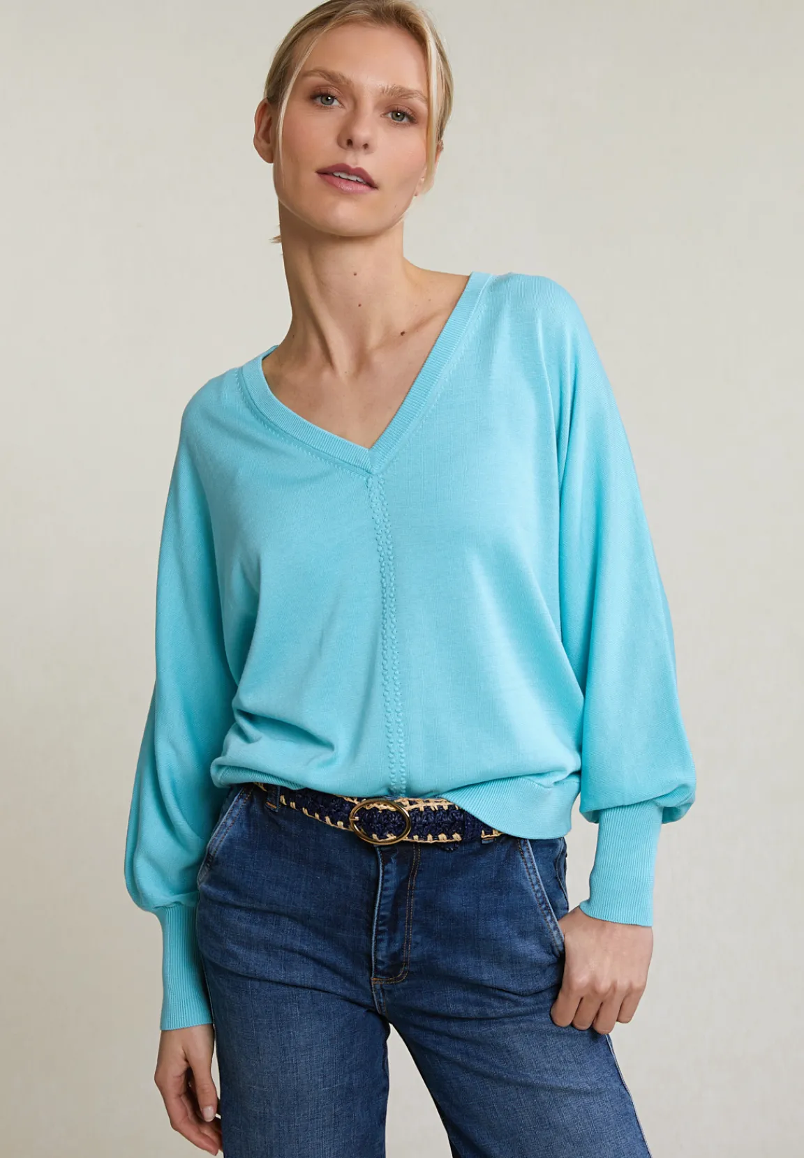 Fashion River Woods Turquoise V-hals trui lange mouwen -