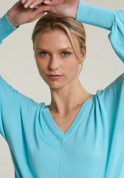 Fashion River Woods Turquoise V-hals trui lange mouwen -