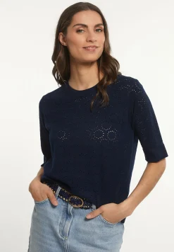 Discount River Woods Viscose fantasietrui ronde hals 3/4 mouwen navy -