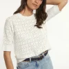 Fashion River Woods Viscose fantasietrui ronde hals 3/4 mouwen wit -