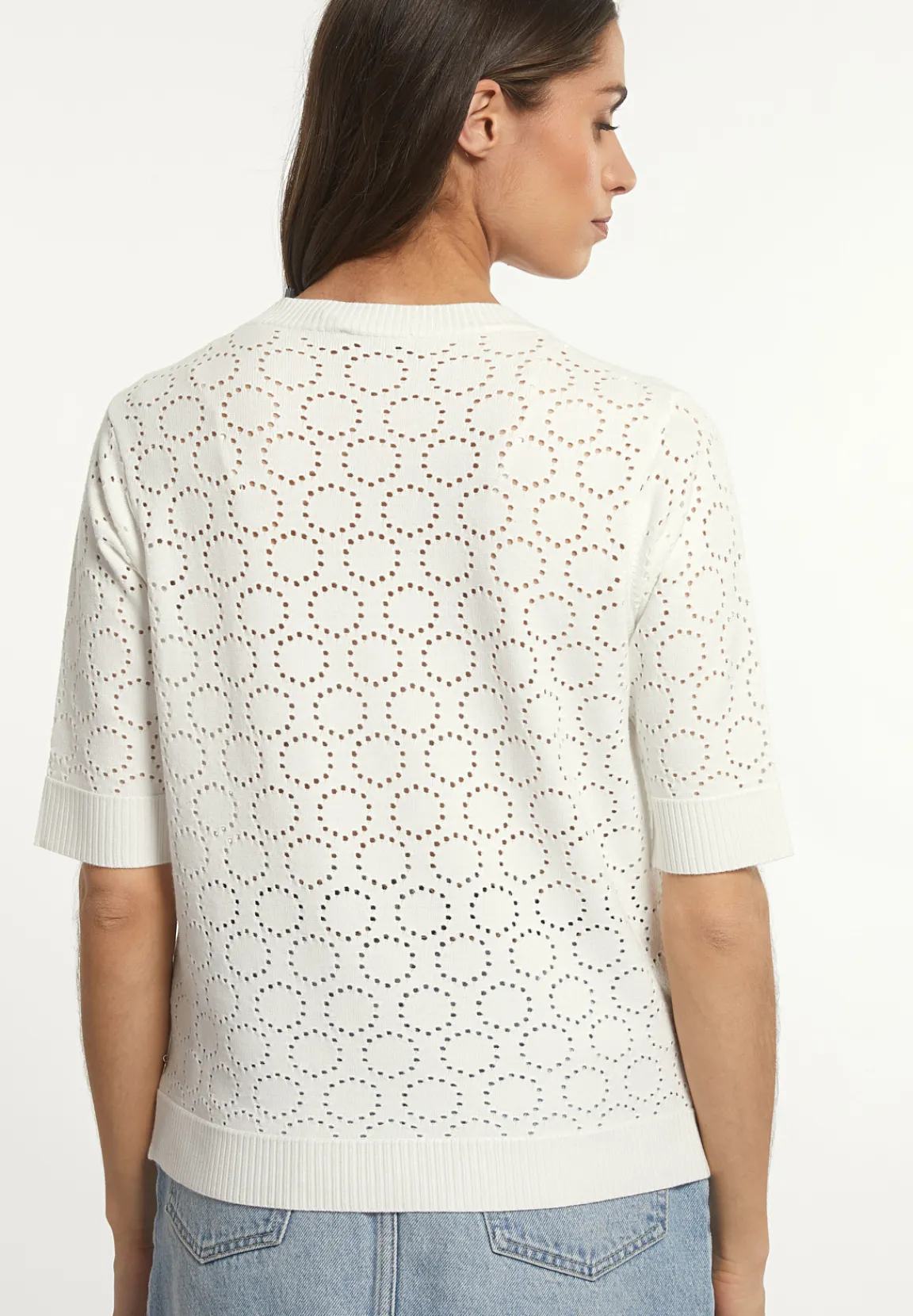 Fashion River Woods Viscose fantasietrui ronde hals 3/4 mouwen wit -