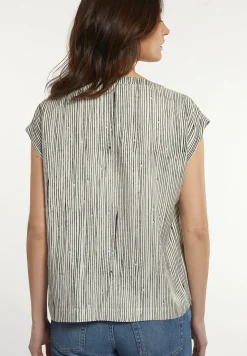 Fashion River Woods Viscose gestreepte mouwloze blouse zwart/wit -