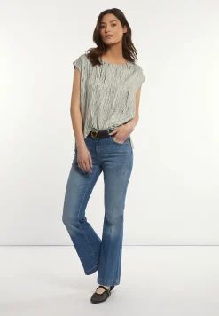 Fashion River Woods Viscose gestreepte mouwloze blouse zwart/wit -