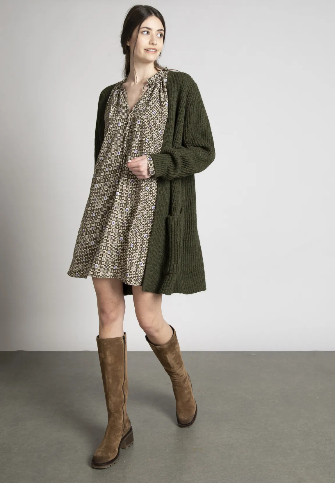 Discount River Woods Viscose jurk met kraag met ruffles in multi -
