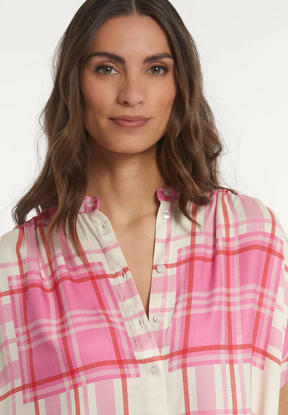 Fashion River Woods Viscose jurk met riem roze/écru -