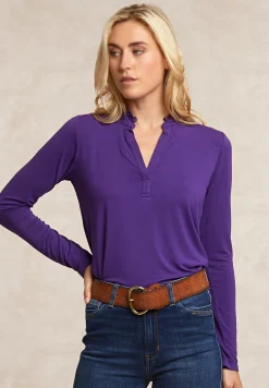 Best River Woods Viscose T-shirt ruffelkraag paars -