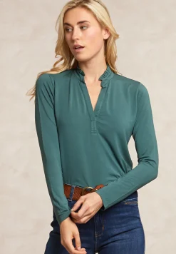 Discount River Woods Viscose T-shirt ruffelkraag groen -