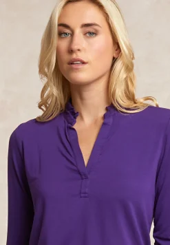 Best River Woods Viscose T-shirt ruffelkraag paars -