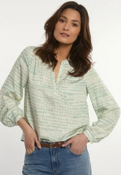 Fashion River Woods Viscose V-hals fantasieblouse écru/groen -