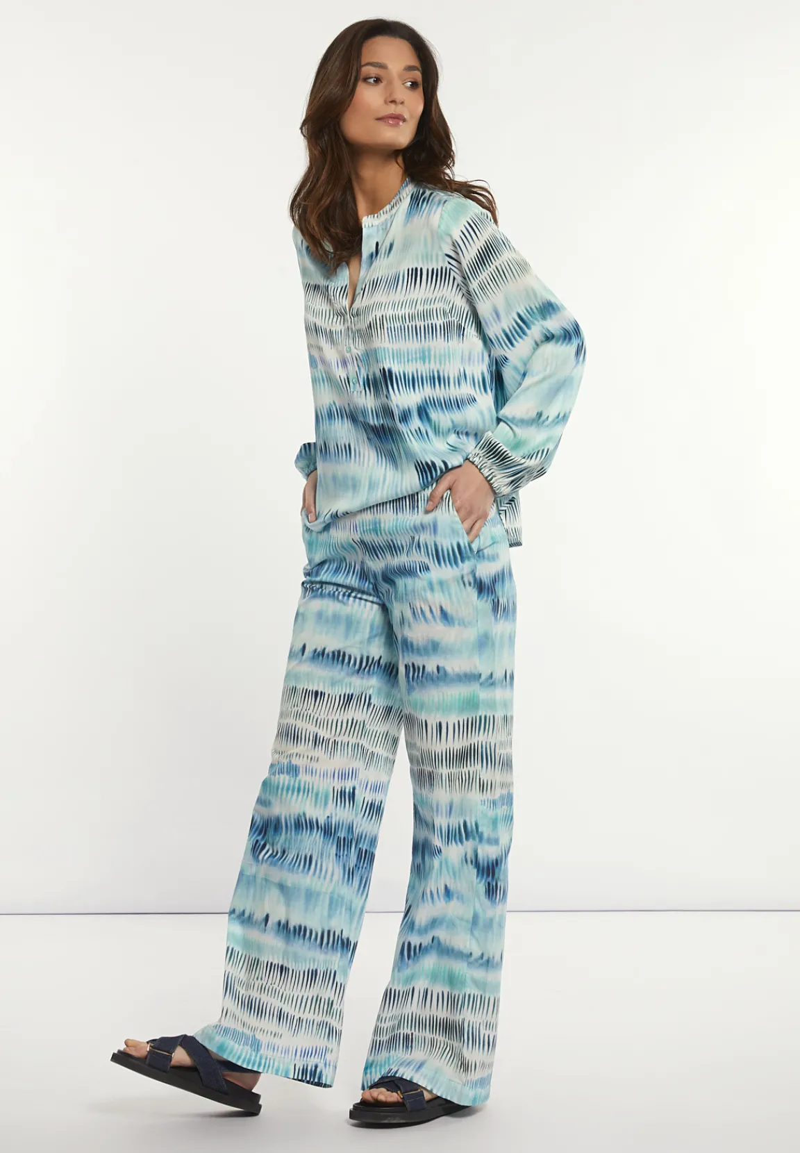 Outlet River Woods Viscose wijde fantasiebroek blauw -