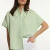 Clearance River Woods Viscose wijde gestreepte blouse groen/wit -