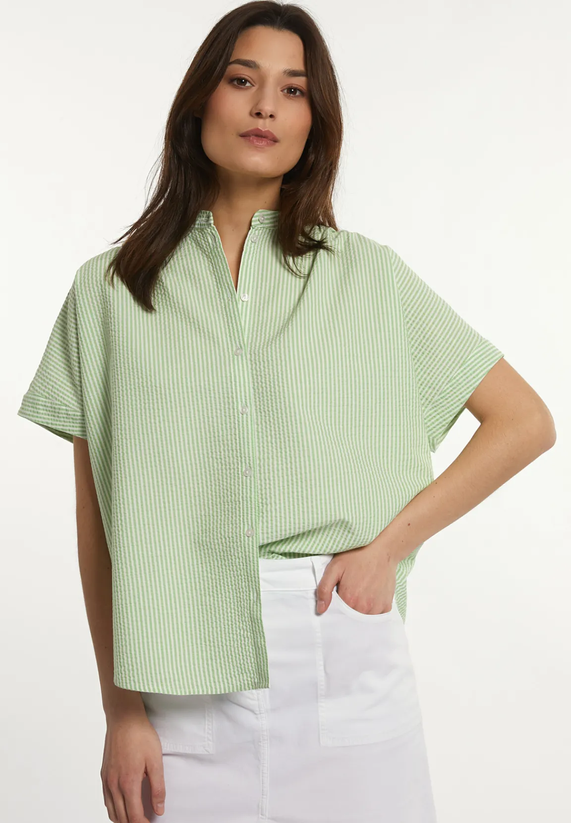 Clearance River Woods Viscose wijde gestreepte blouse groen/wit -