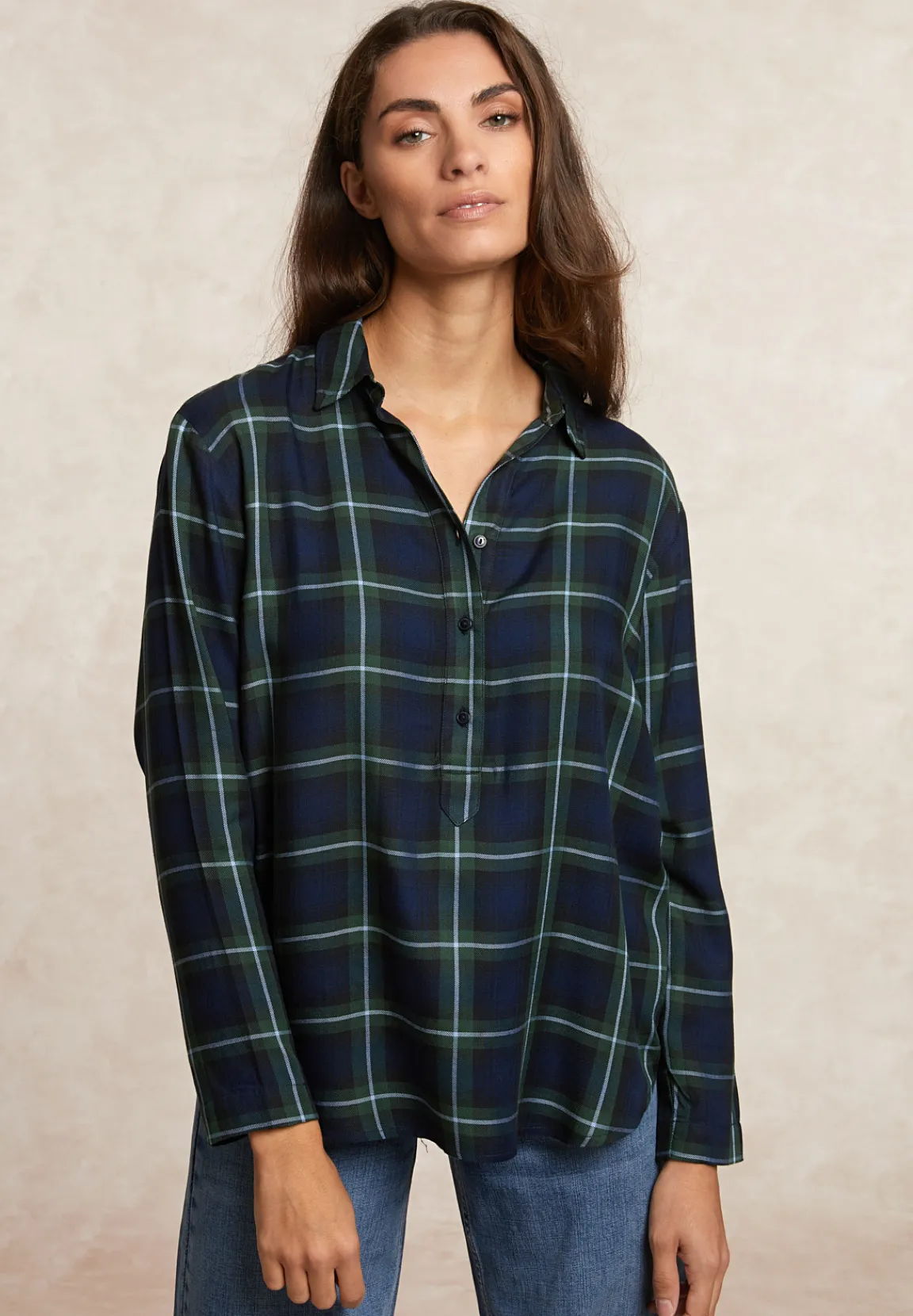 Online River Woods Wijde geruite blouse blauw/kaki -
