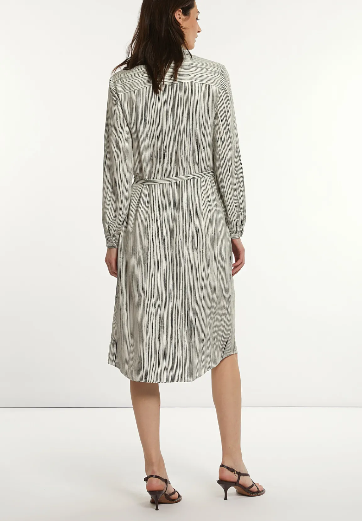 New River Woods Wijde gestreepte jurk met riem zwart/wit -