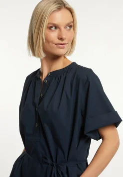Discount River Woods Wijde jurk met riem korte mouwen navy -