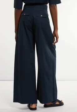 Fashion River Woods Wijde popeline broek hoge taille navy -