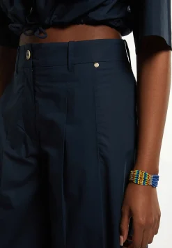 Fashion River Woods Wijde popeline broek hoge taille navy -