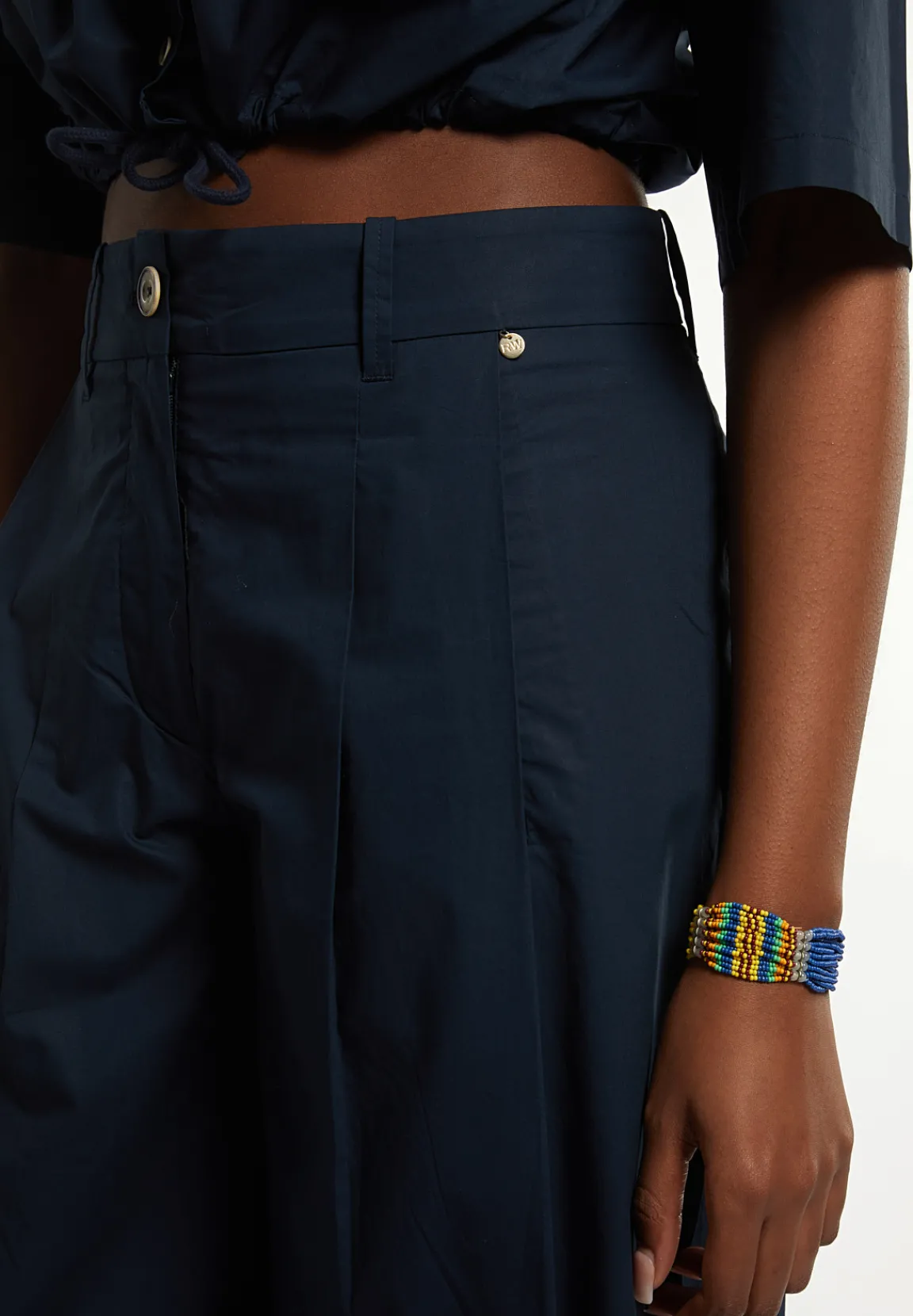 Fashion River Woods Wijde popeline broek hoge taille navy -