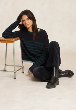 Discount River Woods Wijde ribfluwelen broek hoge taille navy -
