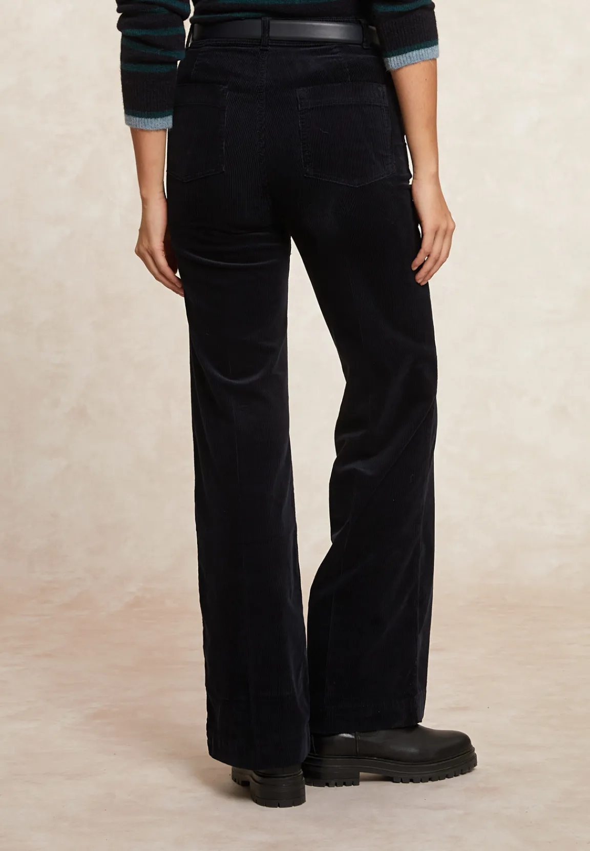 Discount River Woods Wijde ribfluwelen broek hoge taille navy -
