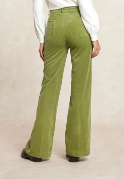 Discount River Woods Wijde ribfluwelen broek hoge taille olijfgroen -