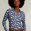 Sale River Woods Wit/blauwe linnen T-shirt met knopen -