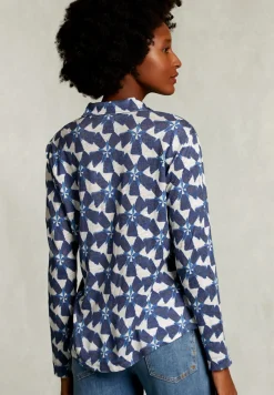 Sale River Woods Wit/blauwe linnen T-shirt met knopen -