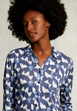 Sale River Woods Wit/blauwe linnen T-shirt met knopen -