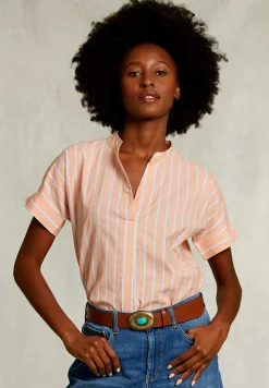Discount River Woods Wit/oranje gestreepte V-hals blouse -