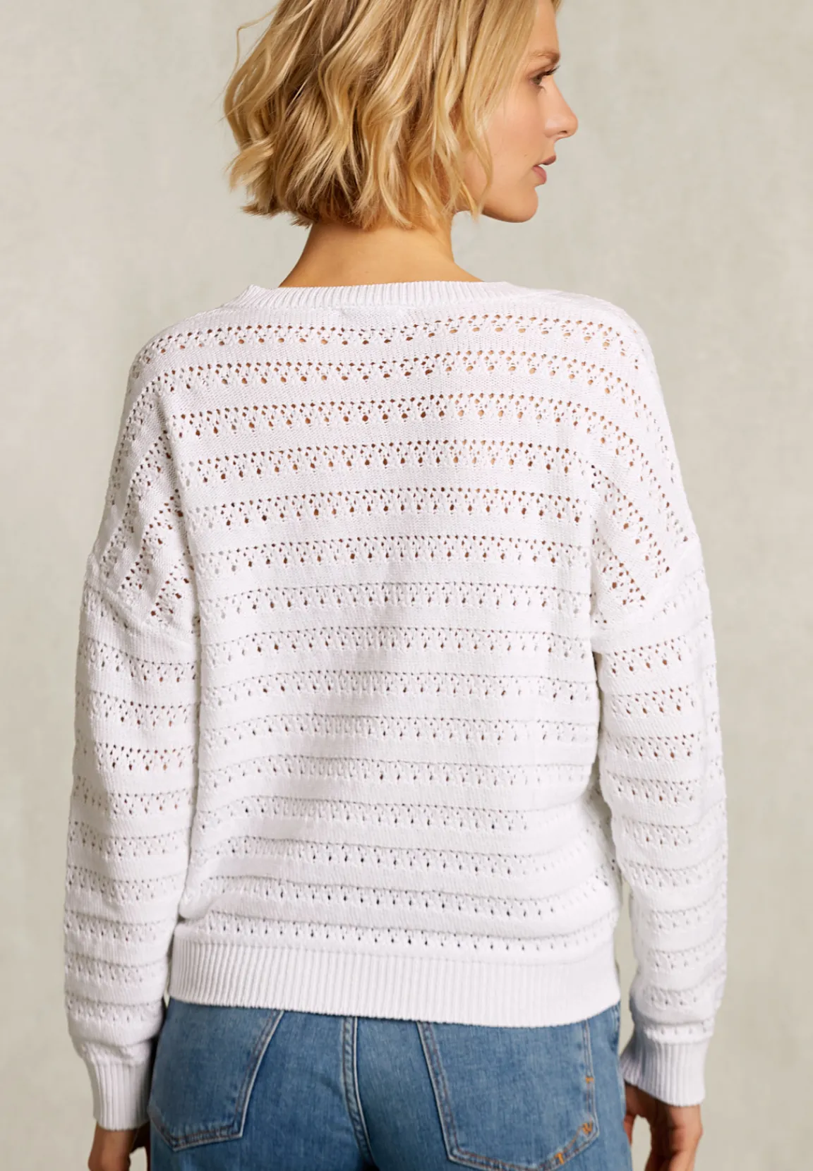 Fashion River Woods Witte ajour V-hals trui -