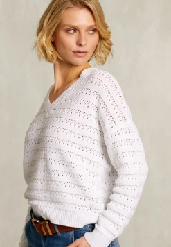 Fashion River Woods Witte ajour V-hals trui -