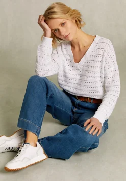 Fashion River Woods Witte ajour V-hals trui -