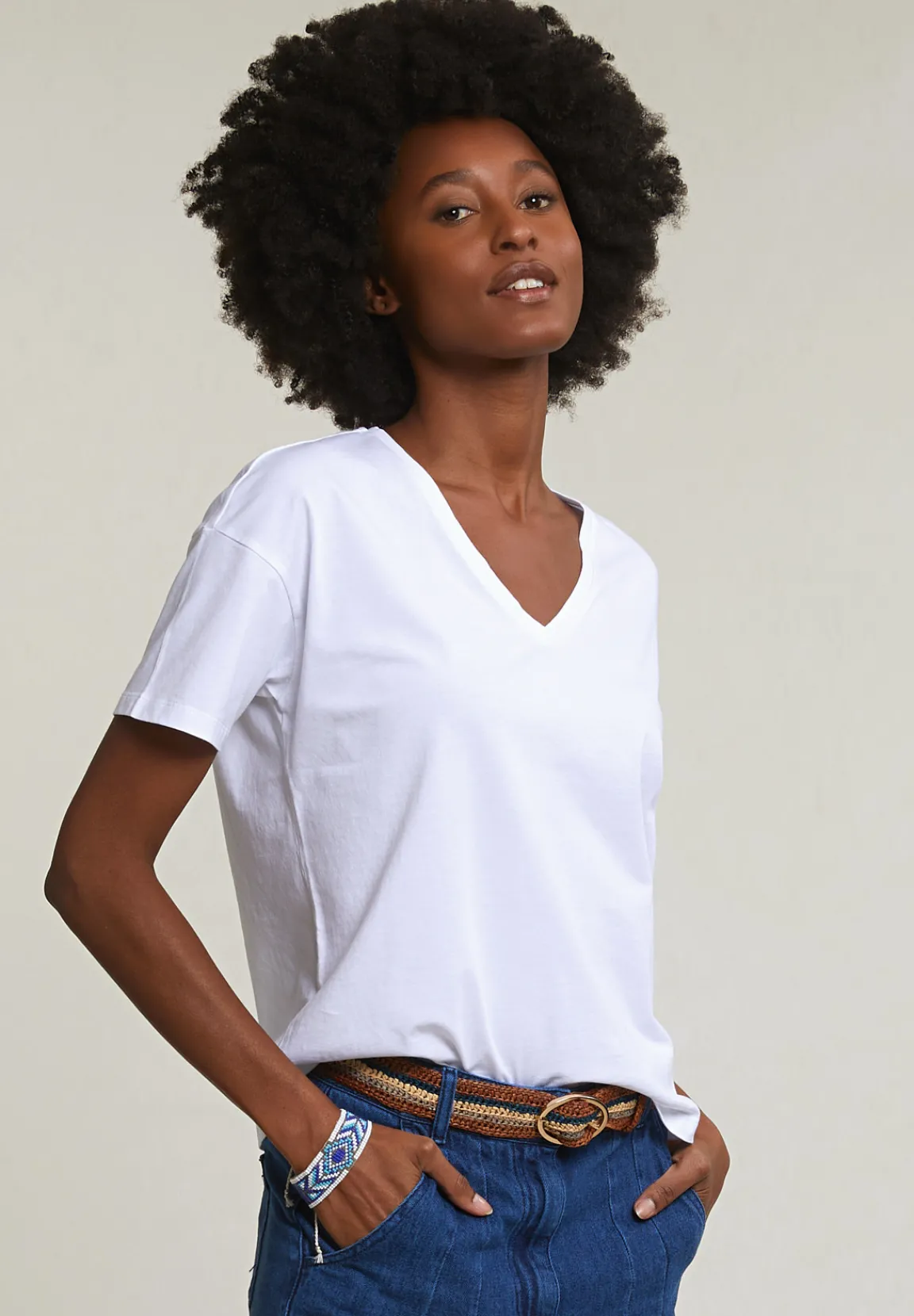Sale River Woods Witte basic V-hals T-shirt korte mouwen -
