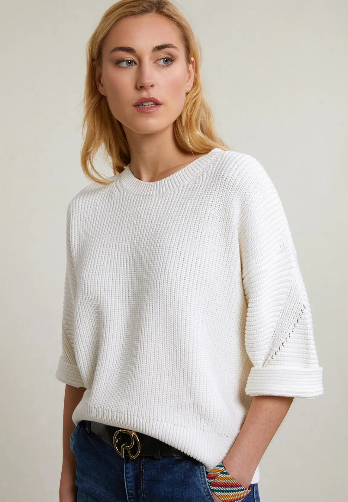 Online River Woods Witte katoenen trui ronde hals -