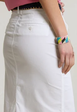 Fashion River Woods Witte stretch midirok met split -
