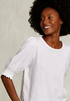 Online River Woods Witte T-shirt 3/4 mouwen met smock -