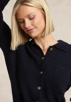Hot River Woods Wol-alpaca cardigan borstzak navy -