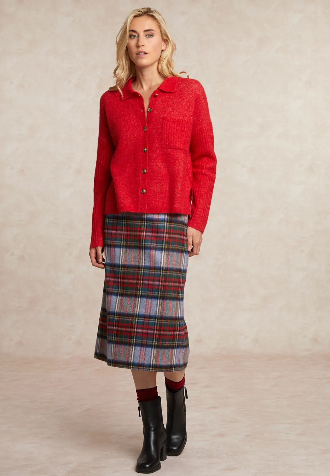 Fashion River Woods Wol-alpaca cardigan borstzak rood -