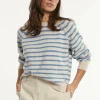 Discount River Woods Wol-kasjmier gestreepte trui ronde hals cream/blauw -