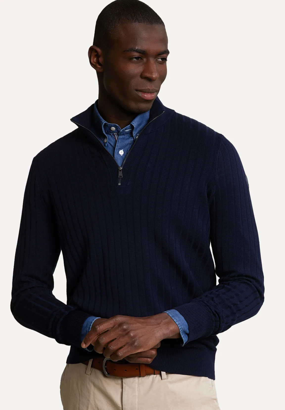Sale River Woods Wollen trui opstaande kraag navy -